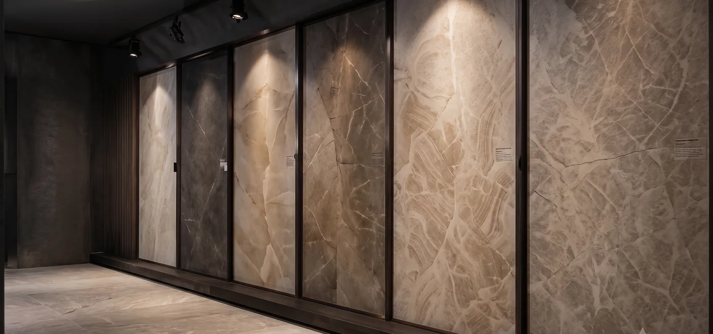 Esposizione di gres porcellanato in grande formato